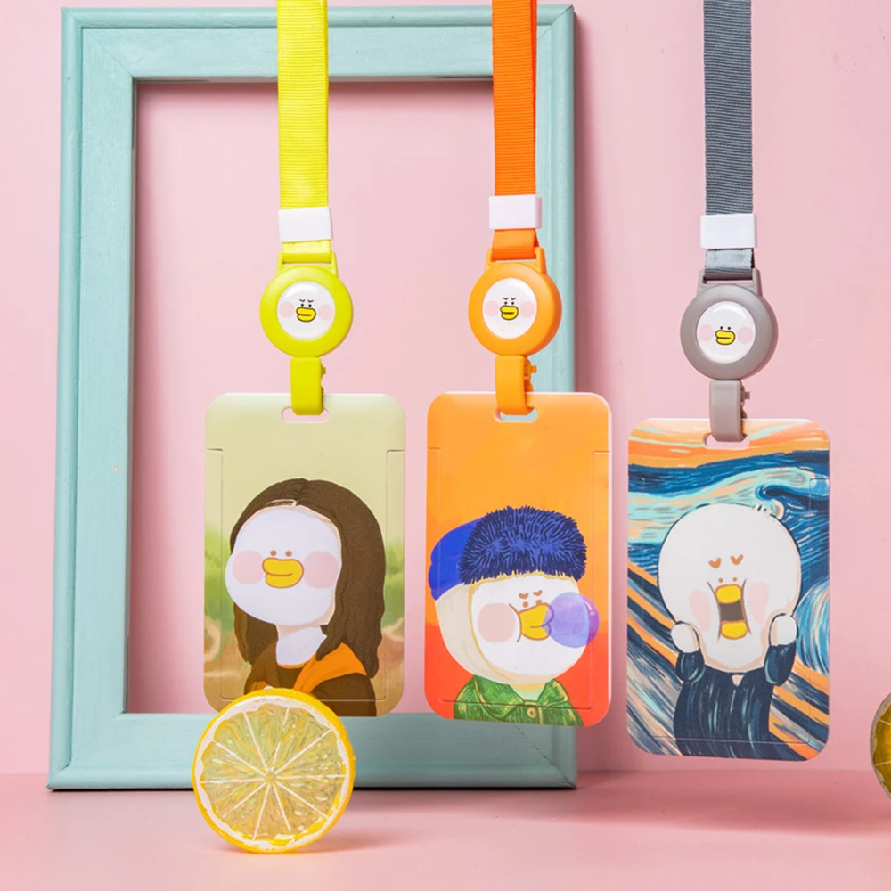 

Cute Cartoon Keychain Student Oil Painting Card Case Pull Badge Holders Hang Rope Card Holder Bus Card Protection Cover
