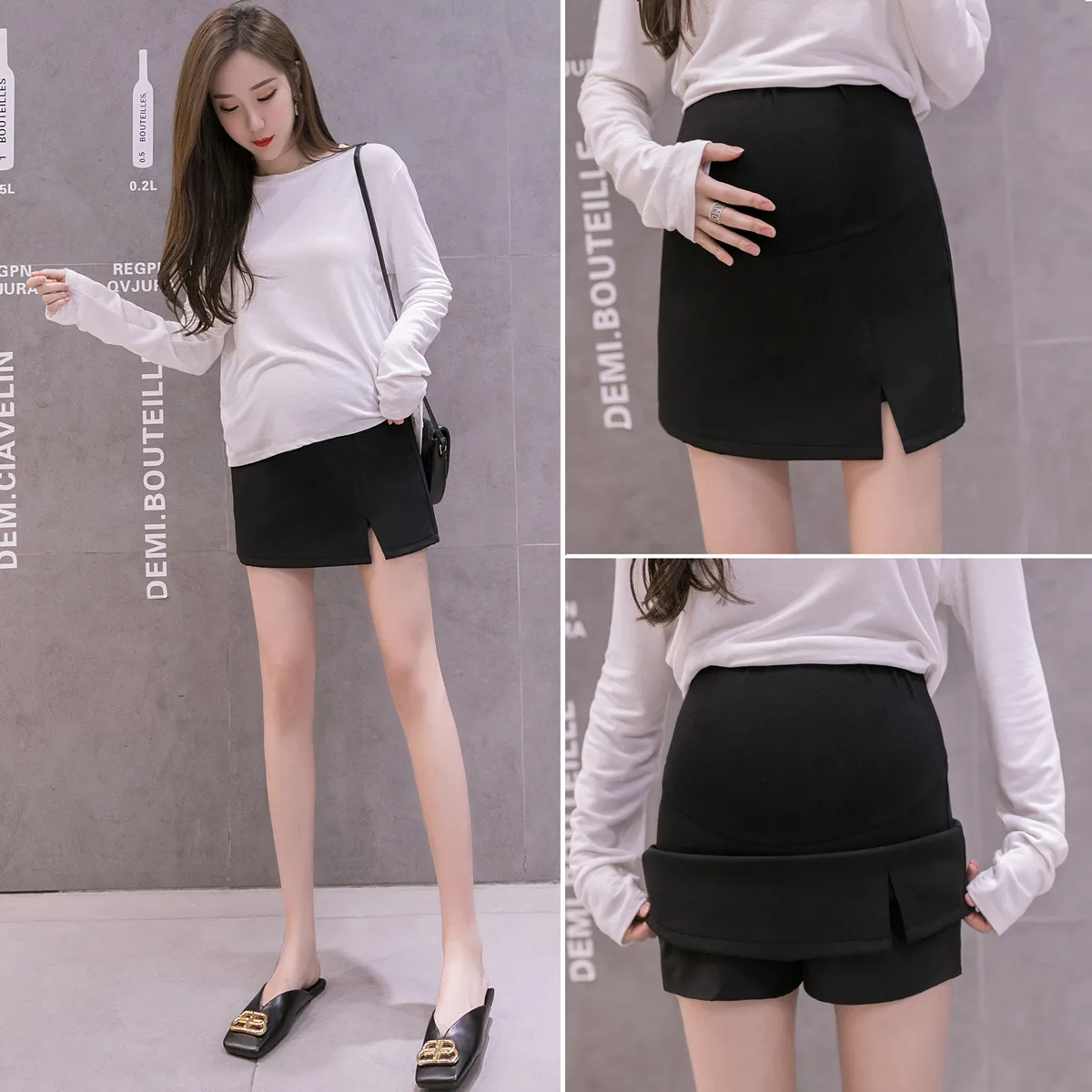 Autumn high waist maternity skirt packages hip split skirts short abdomen pregnant woman skirts black pregnancy clothes