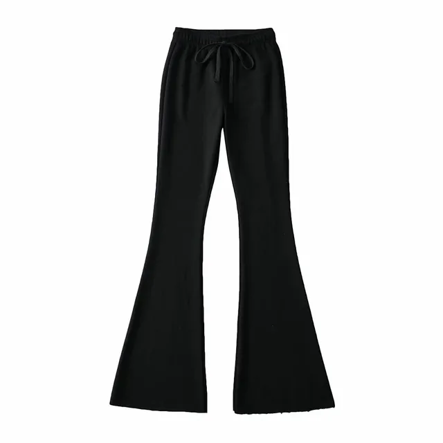 Flared Leggings Women Sweatpants Tie Up Elastic High Waist Pant Casual  Sports Gray Knit Trousers Streetwear Black Track Pants - AliExpress