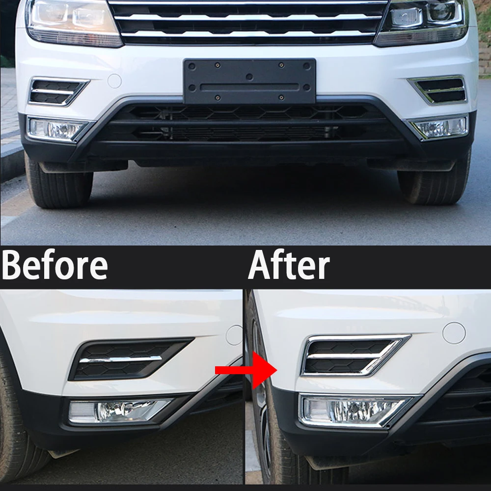 Car Front Bumper Grille Fog Light Cover Trim Fog Lamp Chrome Styling Decoration For Volkswagen VW Tiguan