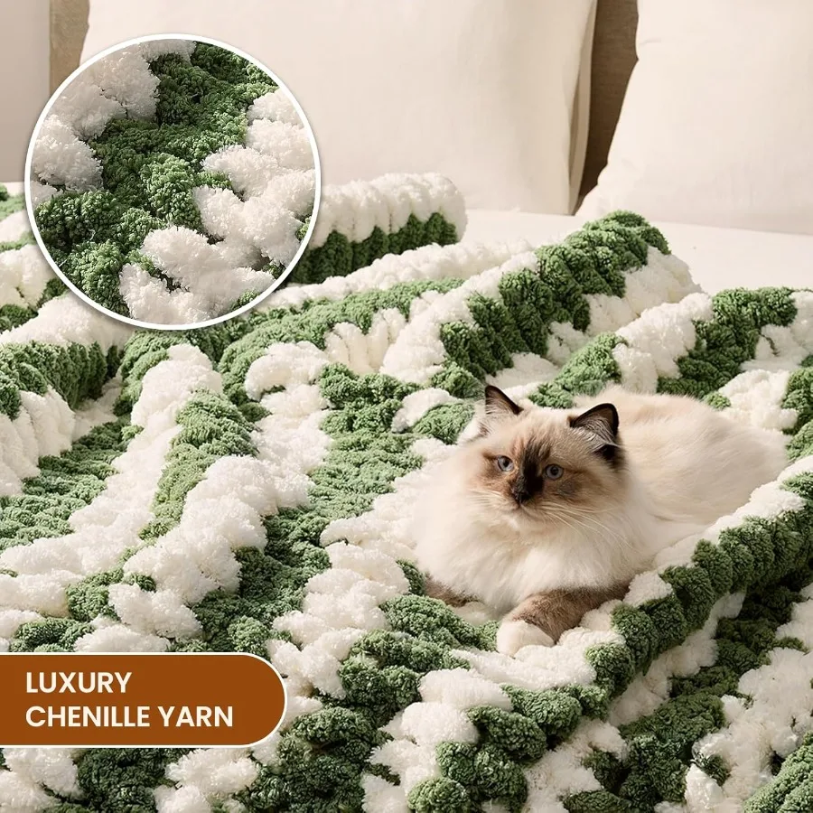 Chunky Knit Blanket Throw: 60''x80'' Chenille Chunky Knitted Throw Blankets for Twin Bed Couch Handmade Thick Cable Knit Blanke
