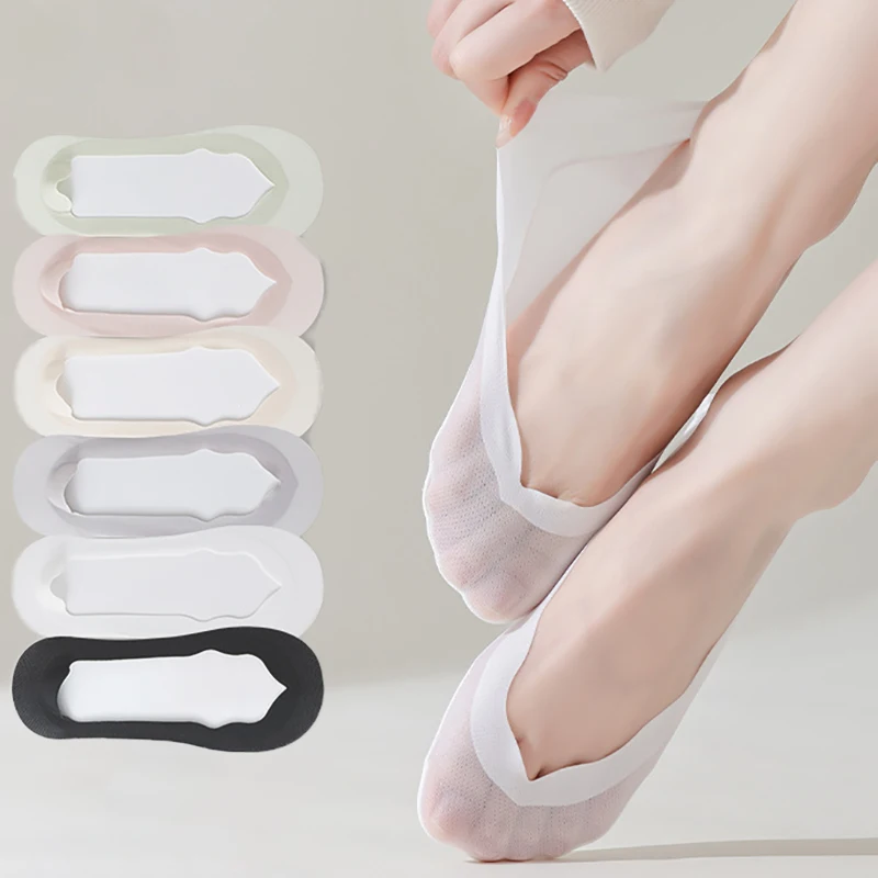 Damensocken für Mädchen und Frauen, Frühling/Sommer, Dünne Eisseide, Rutschfest, Nicht Abfallend, Schweißabsorbierend, Nahtlos, Atmungsaktiv, Unsichtbare Socken – Detail 1