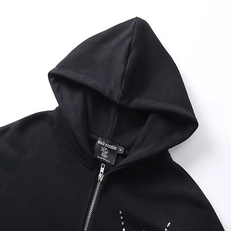 Mixed Emotion Rhinestone Hooded Pullover Hoodie Jacket, Mixed Emotion Casual Long Pants