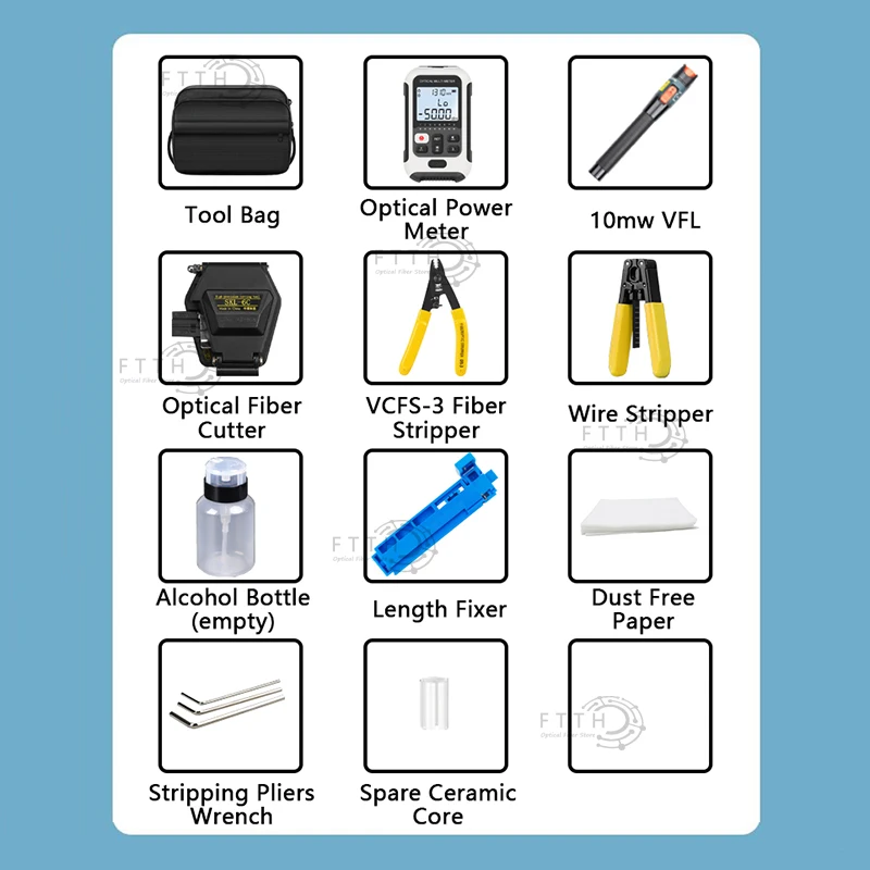 FTTH Fiber Optic Tool Kit with Fiber Optic Power Meter and 10mW Visual Fault Locator FC-6S/SKL-6C Fiber Cleaver FTTH tool