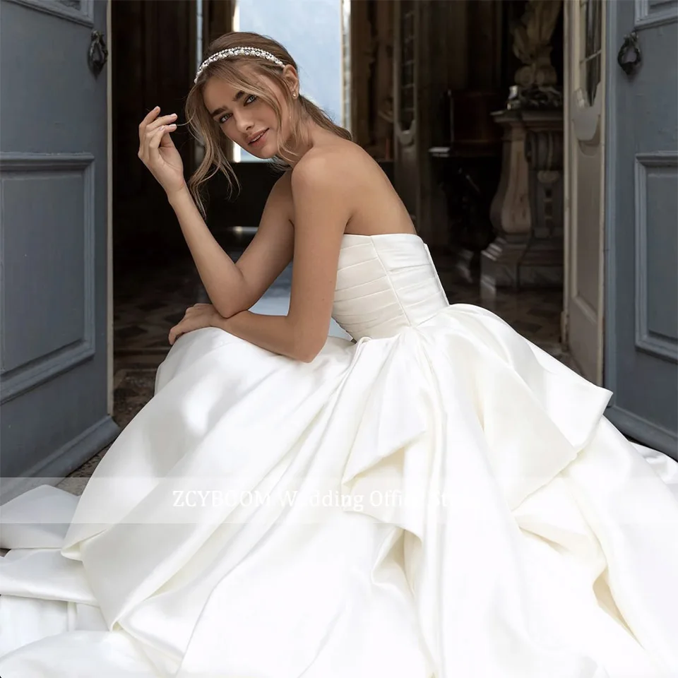 Elegantes, ärmelloses Brautkleid aus Satin mit Herzausschnitt, A-Linie, Prinzessinnen-Stil, rückenfrei, mit Schleppe, für Damen, Brautkleid 2026, Vestido De Noiva – Detail 6