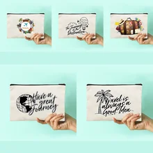 

Women Canvas Makeup Bag Travel Series Pattern Makeup Organizer Travel Cosmetic Bags Pencil Cases Bridesmaid Makeup Bag Gifts