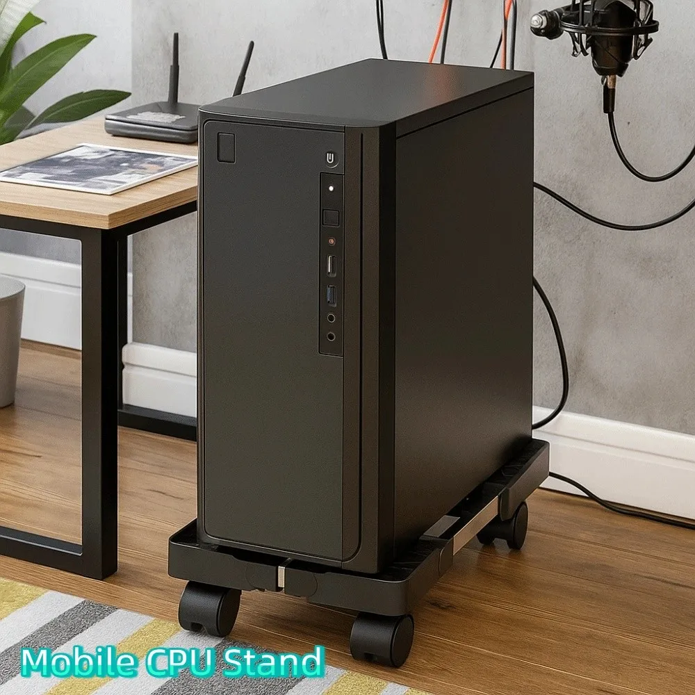 Adjustable Mobile CPU Stand Stable with Universal Wheels Computer Tower ...