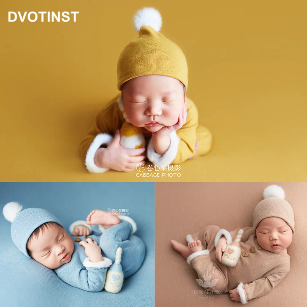 Dvotinst Newborn Baby Photography Props Outfits Fur Ball Hat Milk Backdrop Blanket 3pcs Set Accessories Studio Shoot Photo Props