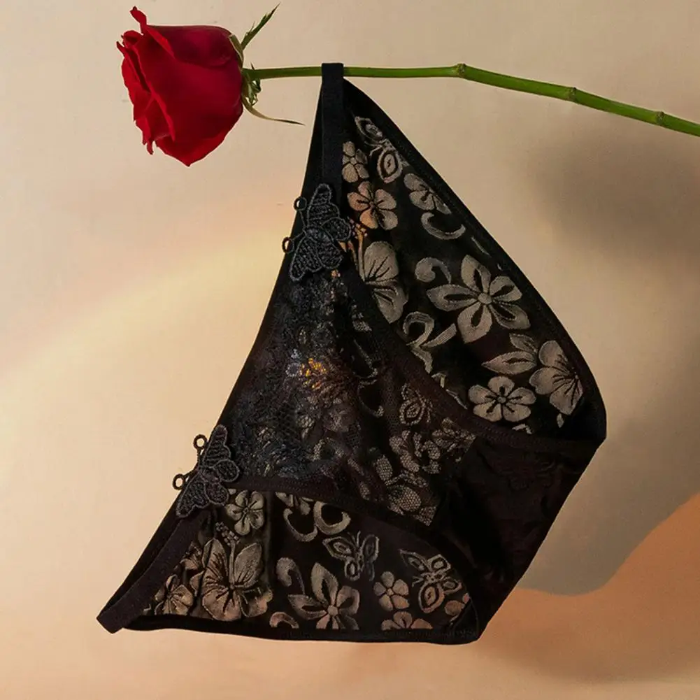 

Thin Panties Delicate Lace Flower Embroidery Applique Women's Low Waist Briefs Soft Mesh Breathable Stylish Underwear Low Waist