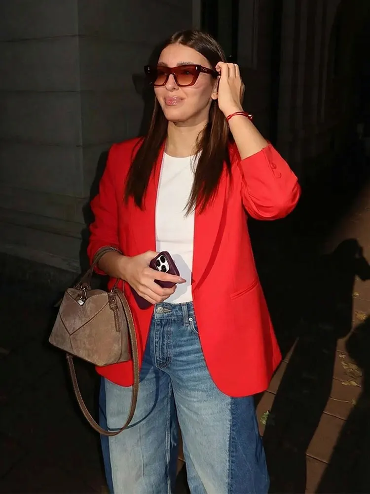 HH Spring Women Elegant Fashion Solid Blazer Vintage Coat Long Sleeve Open Stitch Suit Coat Chic Office Lady Basic Outerwear