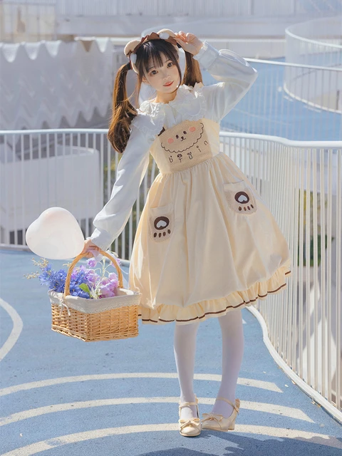 Lolita Kawaii Jsk Little Bear Fashion Daily Cute Kc Corduroy Flower Bud Tea  Party Mori Girl Female Lolitas Outfit - Lolita Collection - AliExpress