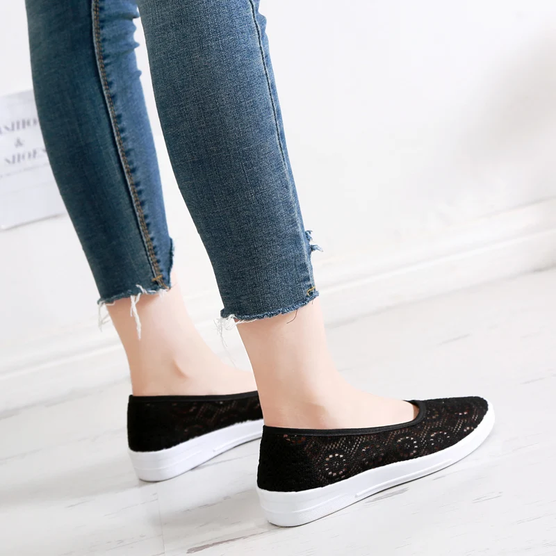 Women shoes summer casual flats breathable lace work shoes