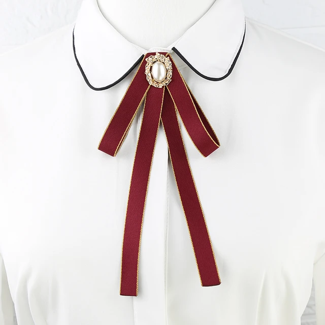 SGFEHAN Brooch Korean Fabric Bow Tie Brooch Pins Rhinestone Pearl Neck Tie  Shirt Collar Pin Fashion Jewelry Brooches for Women Accessories Metal