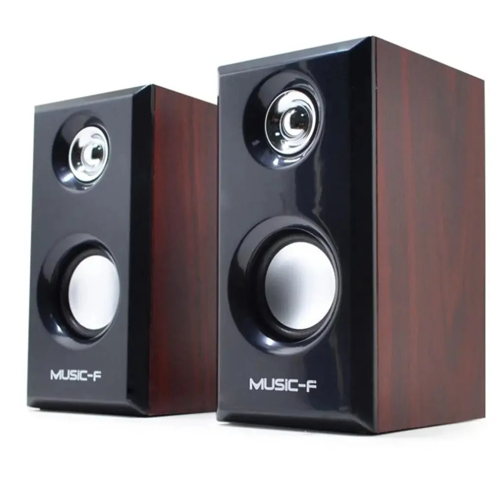 USB Wired Wood Speakers Bass Stereo Subwoofer Sound Box 3.5mm AUX Input USB Power for Desktop PC Smart Phone