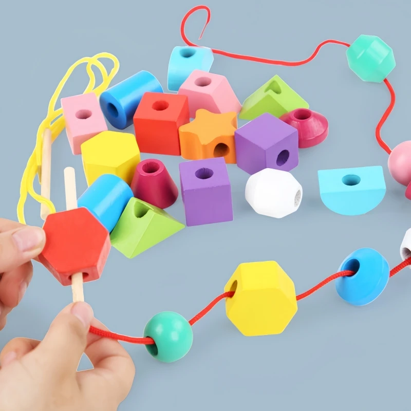 Kids Montessori Wooden Toys Baby Colorful Shape Matching Sleeve Column Beaded Games Cognition Early Education Toys for Children 5