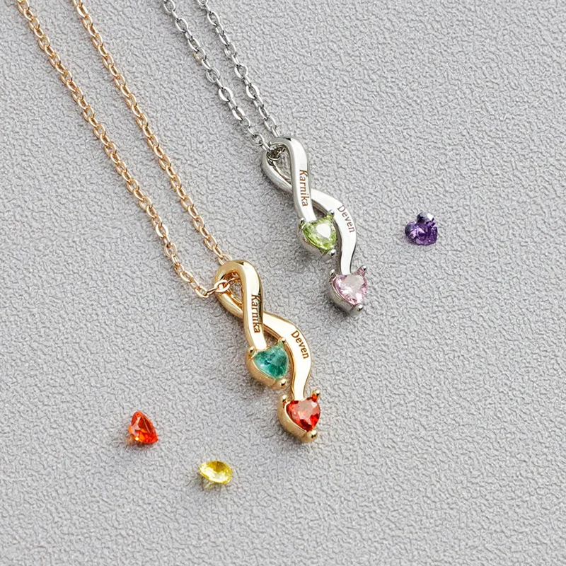 Custom 2 Names Birthstones Water Drop Copper Pendant Personalized Twisted 8 letter necklaces for Women Family Jewelry Gifts