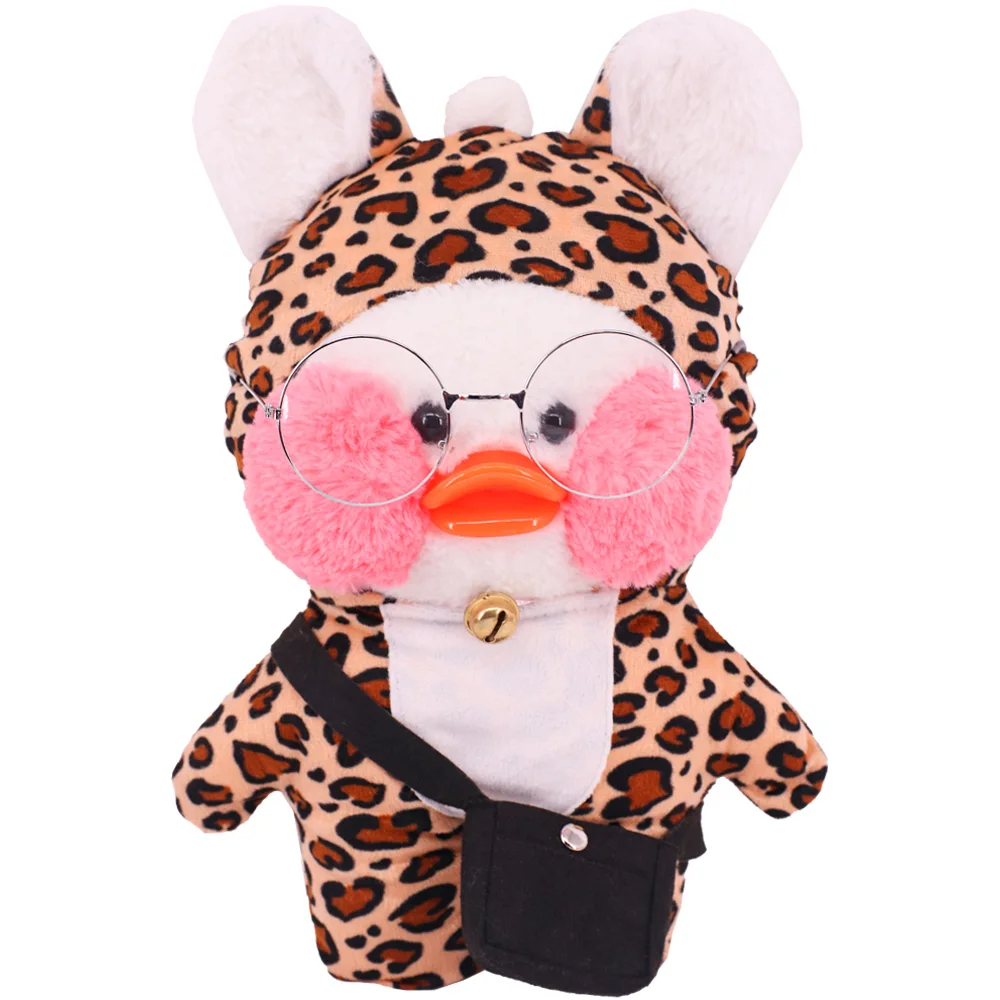 Kawaii Duck Doll Clothes Black Series Plush Animal Model 30cm Lalafanfan Yellow Duck Dress Sweater Glasses Bag Plush Stuffed Toy