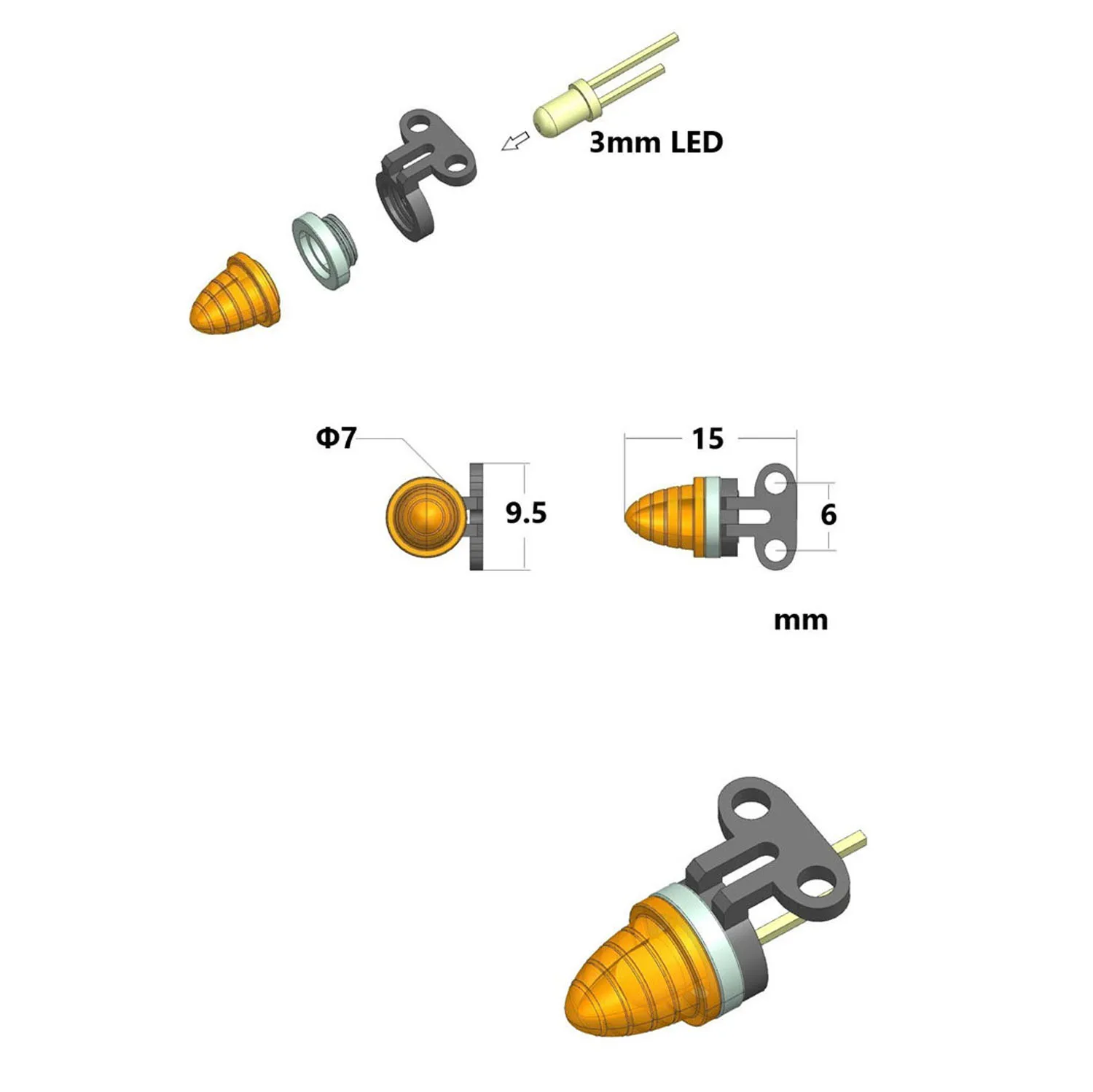 Ersatz-LED-Kunststoff-Markierungsleuchte, 2,2 V-3 V, hintere Umrissleuchte für DIY TAMIYAYA 1/14 RC Traktor LKW Sattelaufhänger Kipper Autoteile – Detail 3