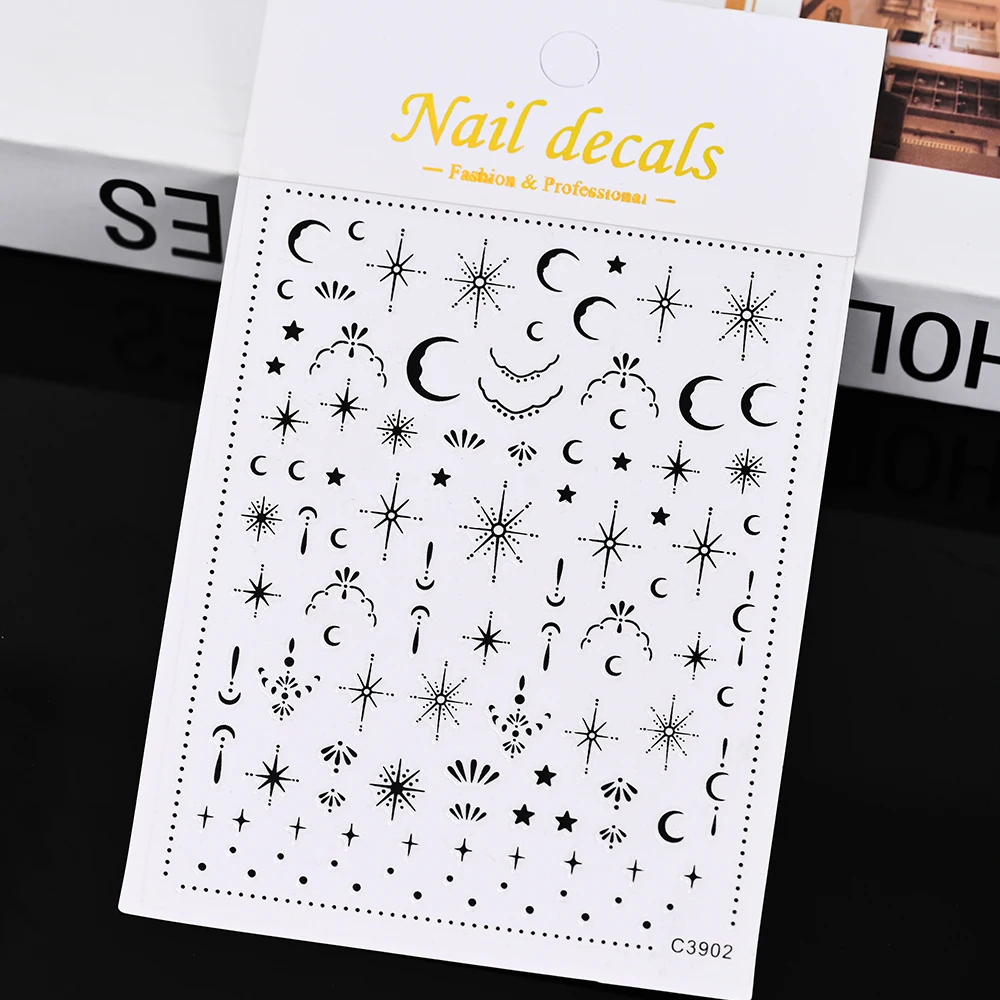 3D Gold Sun/Moon/Star Bronzing Nail Art Sticker 8*10cm Laser Star Moon Design Nail Decal Gold Silver Self-Adhesive Slider &*& 5