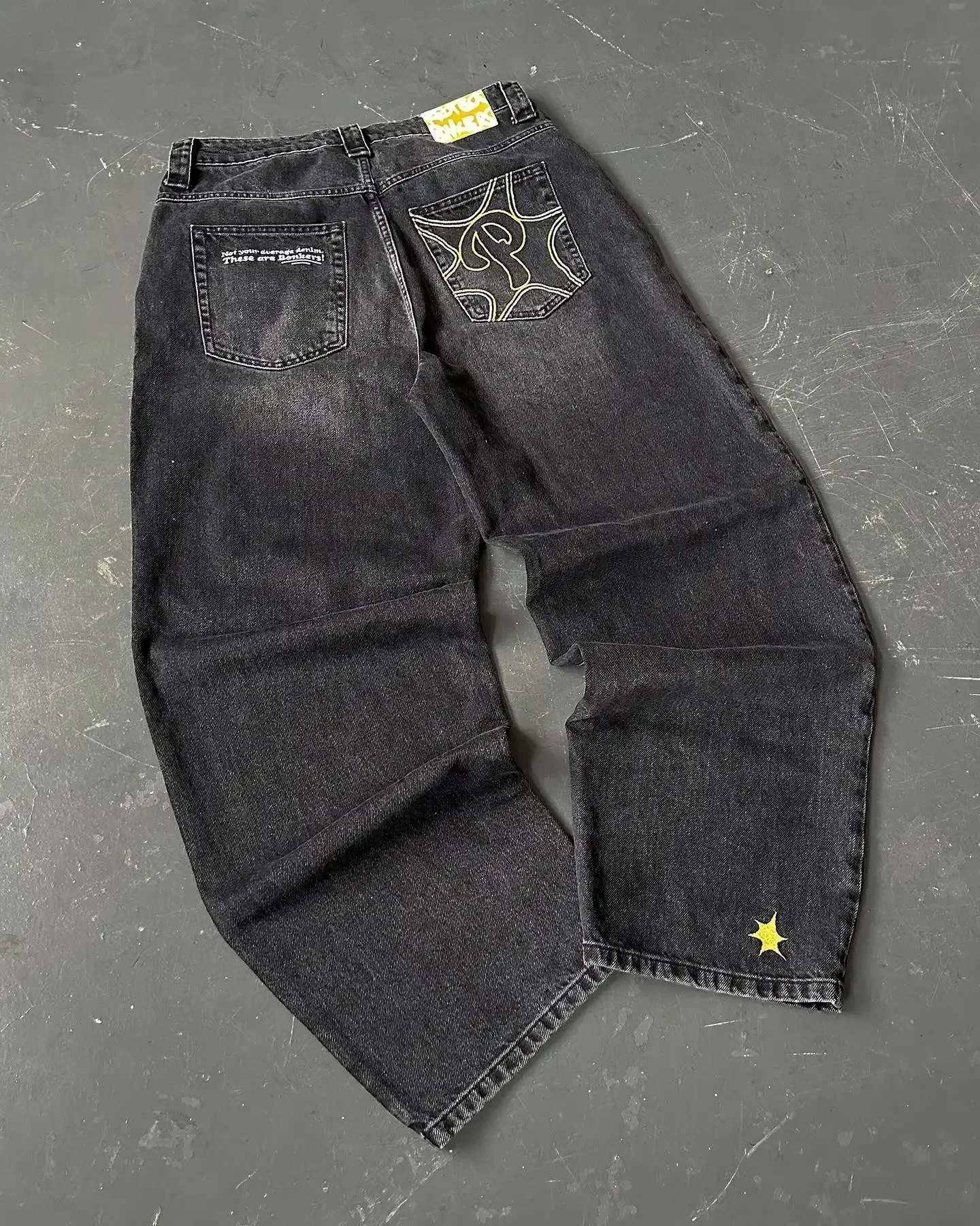 Goth Style Skull Embroidery Y2K Jeans Men Streetwear Hip Hop Wash Loose Harajuku Baggy Casual Oversize High Waist Wide Leg Pants