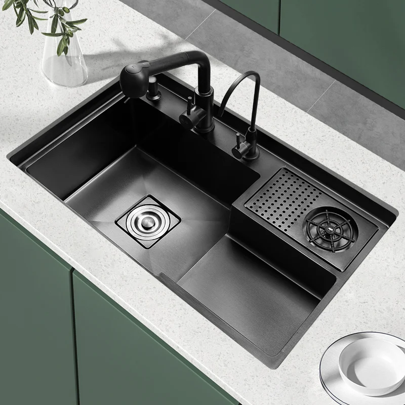 Stepped Sink 304 Stainless Steel Kitchen Sink strainer Vegetable Wash Basin  Under Counter Basin Large Single-slot Kitchen wash