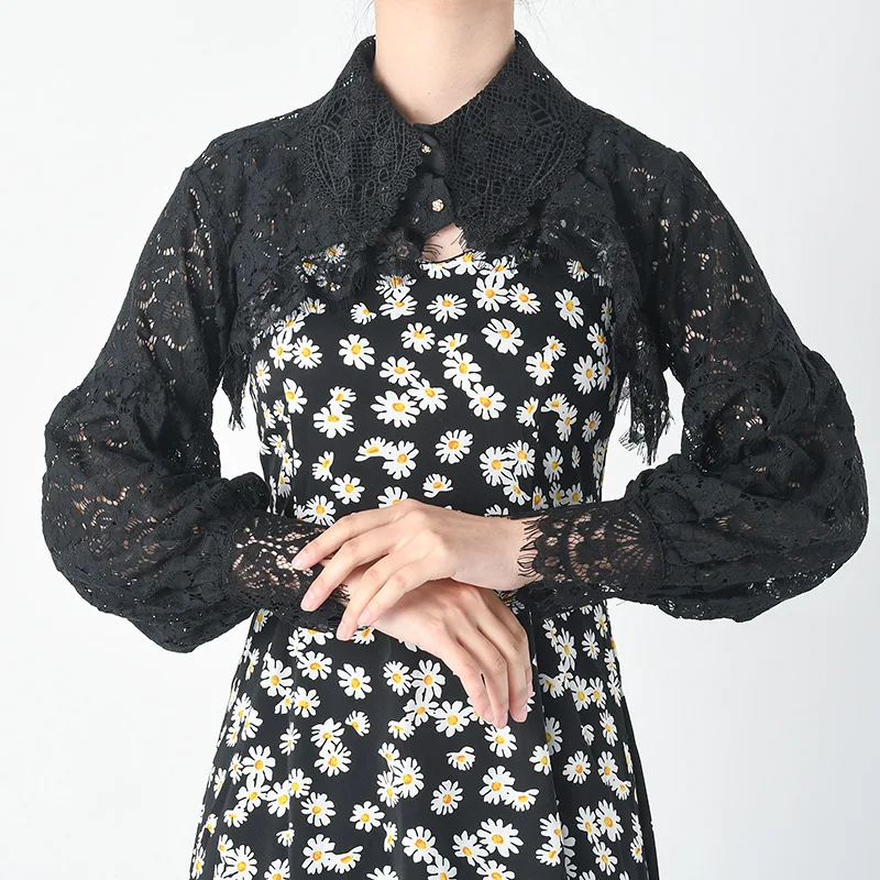 Damen-Langarmshirt mit gefälschtem Kragen, Schichtung, Überzug, Anti-Exposition, Sonnenschutz, Oberteil für Kleider – Detail 8
