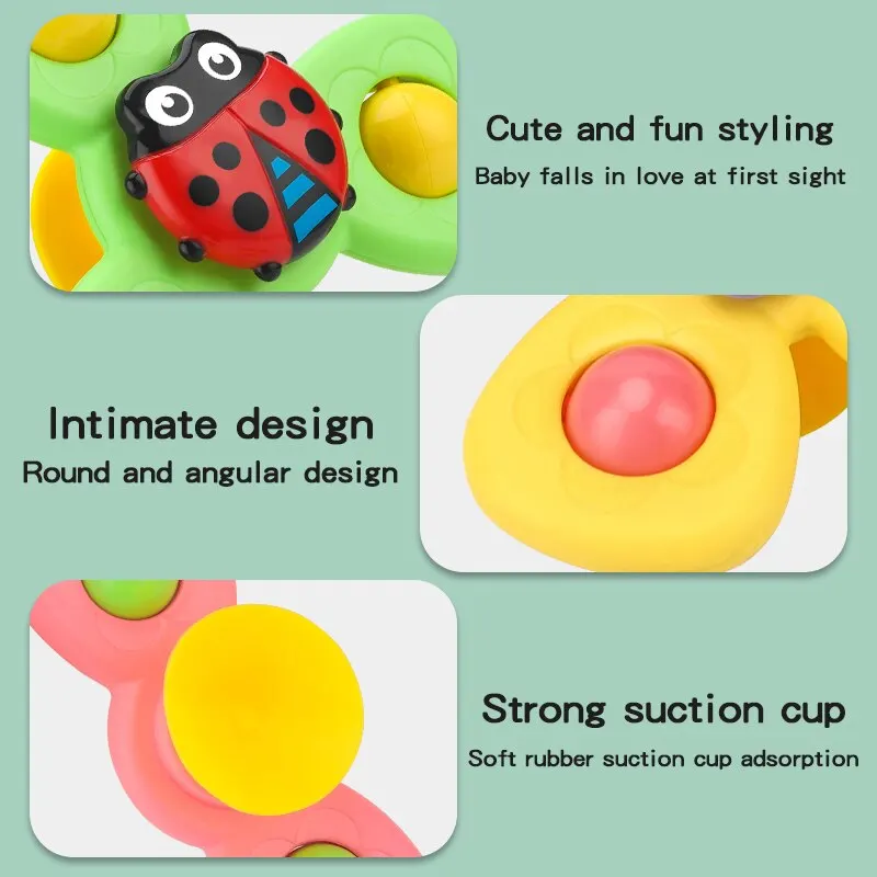 Baby Window Suction Toy Insect Suction Cup Base Rotating Toy Window Suction Spinner Relief Stress Bath Room Toy 2PCS Set For Baby Birthday Gift