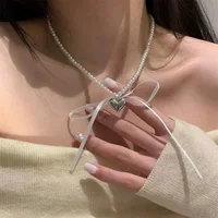 New Style Metal Heart Bow Ribbon Choker Necklace Collar Chain French Baroque Style Fashionable Romantic Women's Jewelry 4