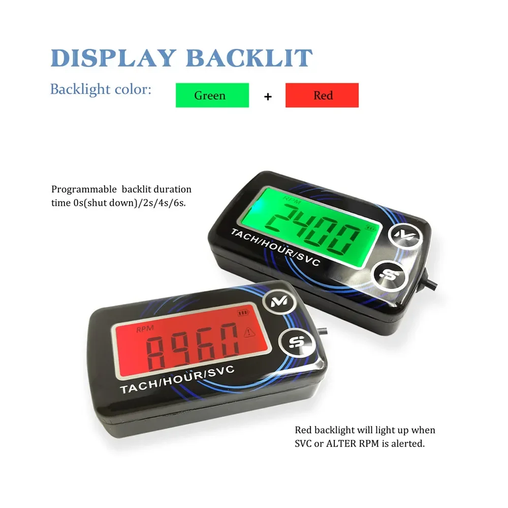 Inductive Tachometer Hour Meters Gauge Alert RPM Engine Hour Meter Backlit Resettable Tacho for Motorcycle Lawn Mower Kebidumei