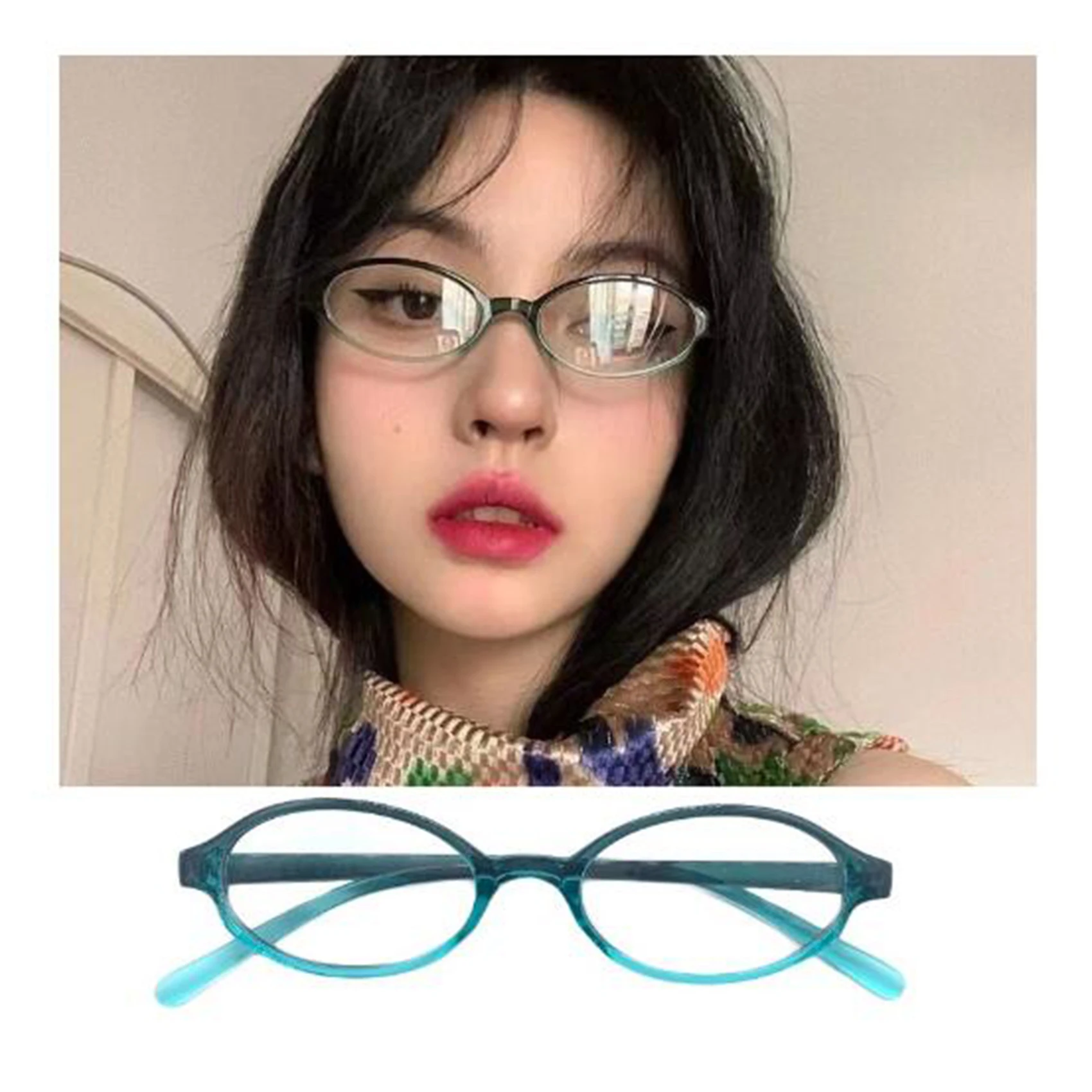 New Y2K Retro Oval Square Small Frame Glasses Frame Women Anti Blue Light Computer Glasses Vintage Eyeglasses Goggles