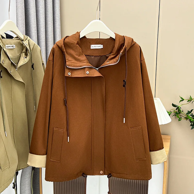 

Womens Plus Size Jacket Autumn Casual Clothing Fashion Solid Color Hooded Outwear Curve Coats E21 6825
