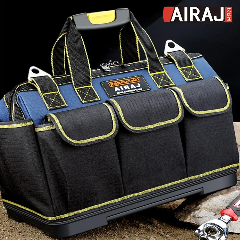 

Heavy Duty Tool Bag with Waterproof Molded Base,High Capacity Wide Mouth Tote,Adjustable Shoulder Strap Organizer