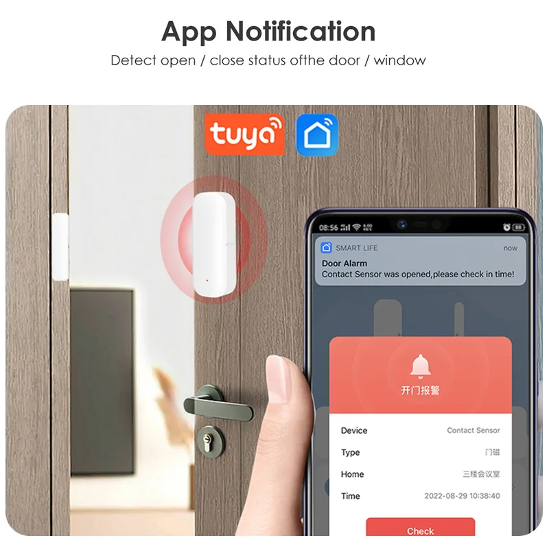 Black WiFi Door Sensor for Home Security with App Alert