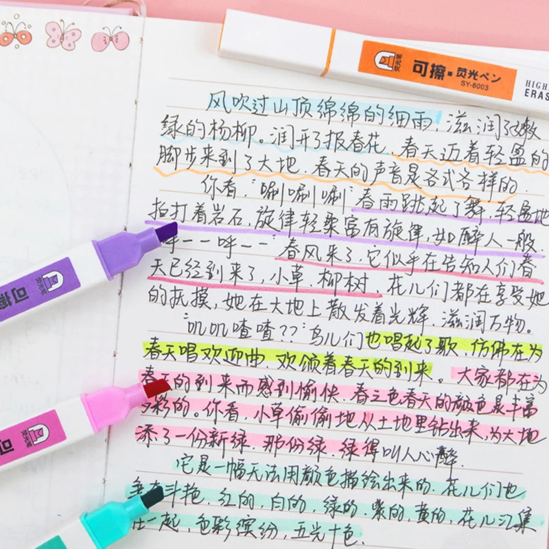 귀여운 지워지는 하이라이터 파스텔 마커, 듀얼 팁 형광 펜, 아트 드로잉 낙서 마킹, 학교 사무실 문구, 6 개