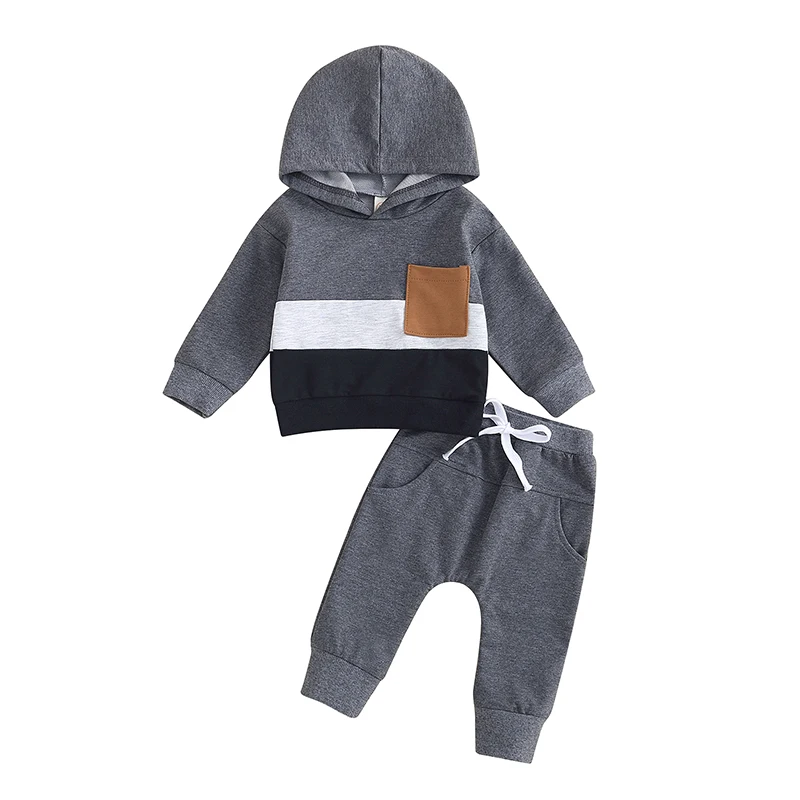 Toddler Boys Fall Outfits Contrast Color Hooded Long Sleeve Hoodies Sweatshirts and Long Pants 2Pcs Clothes Set