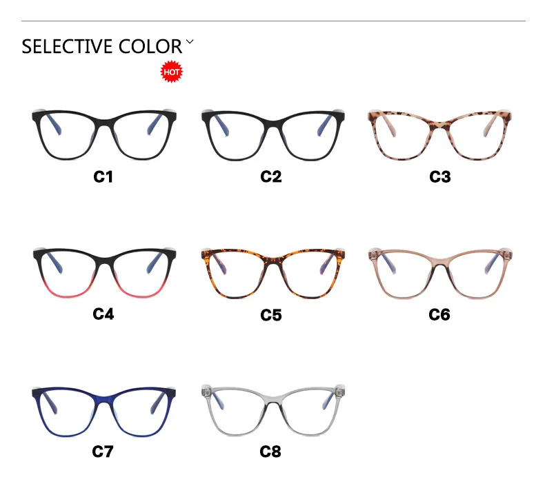 Fashionable Oversized Cat Eye Glasses Frame for Prescription Eyewear Short Sight Eyewear 0 -0.5 -1 -1.25 -1.5 -1.75 -2.0 To -6 5