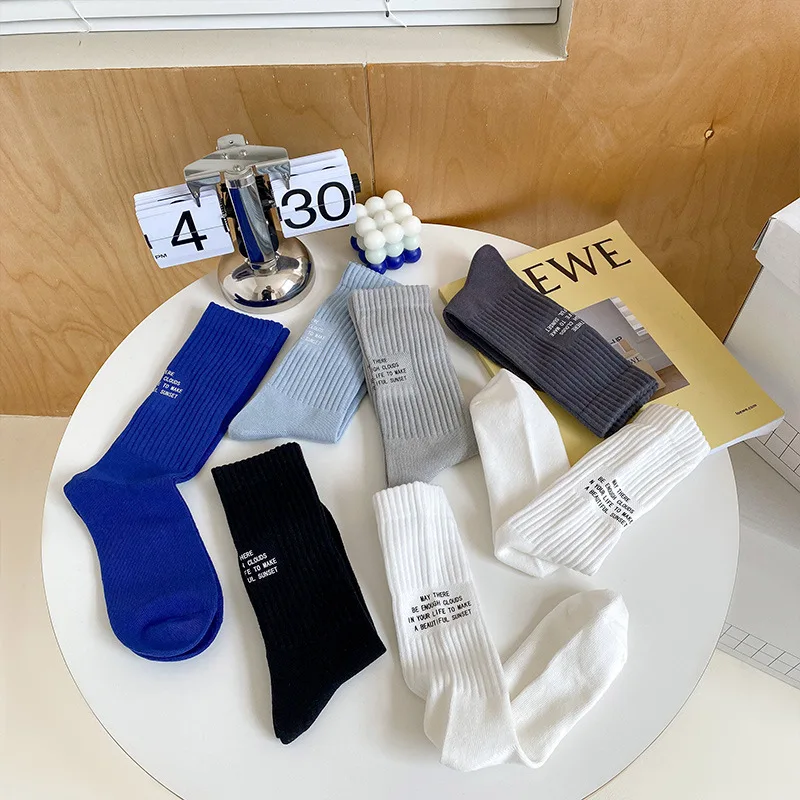 

Letter Men's Sock Standard Man Socks Solid Blue Fashion Unisex Crew Casual Cotton Sox Sporting Adult Autumn Winter Skarpetki
