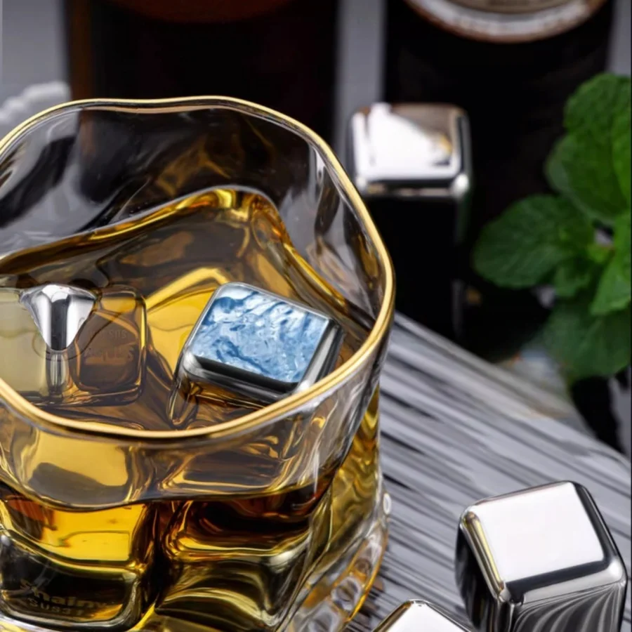 4-6-8pcs stainless steel frozen ice cubes, household metal ice cubes, summer must-have artifact with clips, whiskey