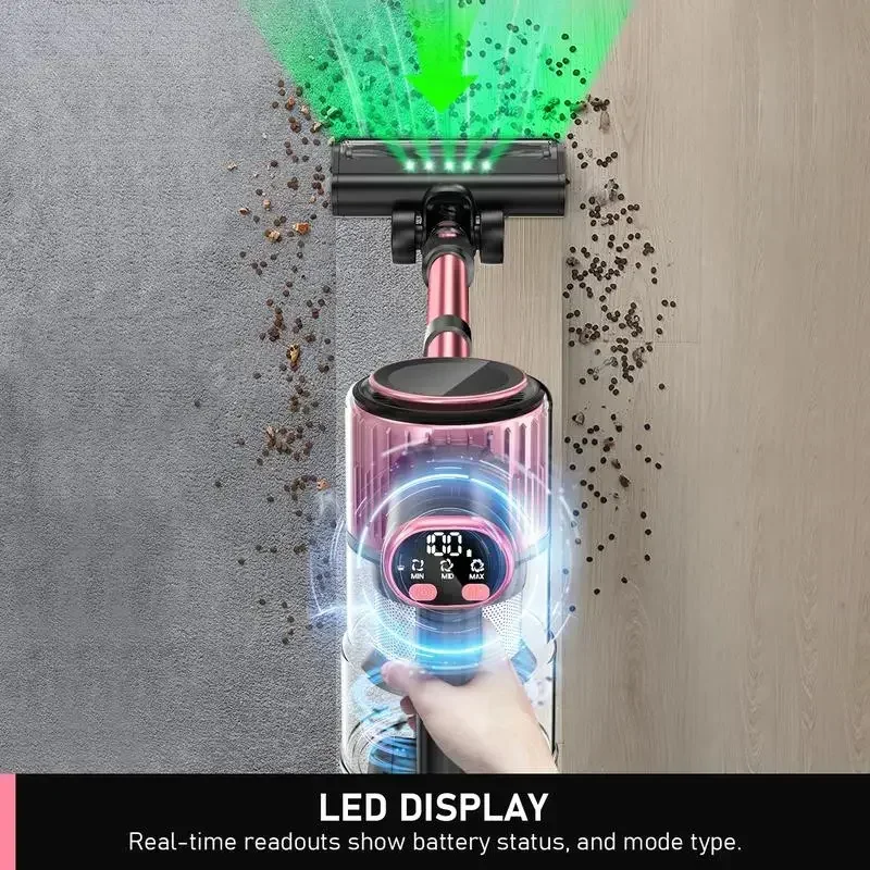 Cordless Vacuum Cleaner, 350W 30KPa, up to 40mins runtime,3 Suction, 1.5L dust cup, LED Display, stick vacuum for Floor/Carpet