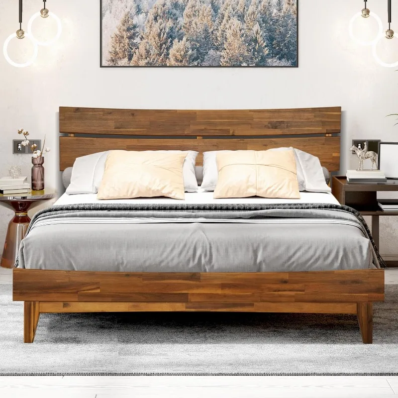 800 lbs Capacity Queen Bed Frame and Headboard Solid Wood Platform Bed, Contemporary Signature Wood Bed Frame Compatible