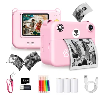 Fotocamera digitale per bambini, stampa istantanea, fotocamera portatile di piccole dimensioni con scheda di memoria da 32 GB e 3 rotoli di carta per la stampa, regalo per ragazzi e ragazze