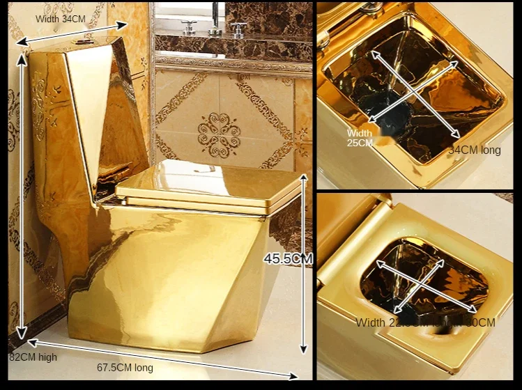 Description Picture 4 of itemArtistic Golden Diamonds Style One Piece Closestool Siphon Jet Fluishing S-Trap Floor Mounted Luxious Villa Bathroom Seat Toilet