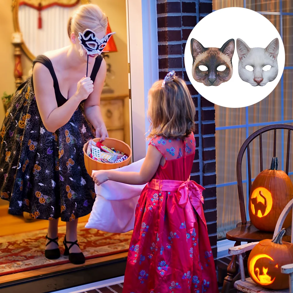 

2 Pcs Printed Animal Cat Mask Horror Masks Scary Prank Fabric Festive Face Covers