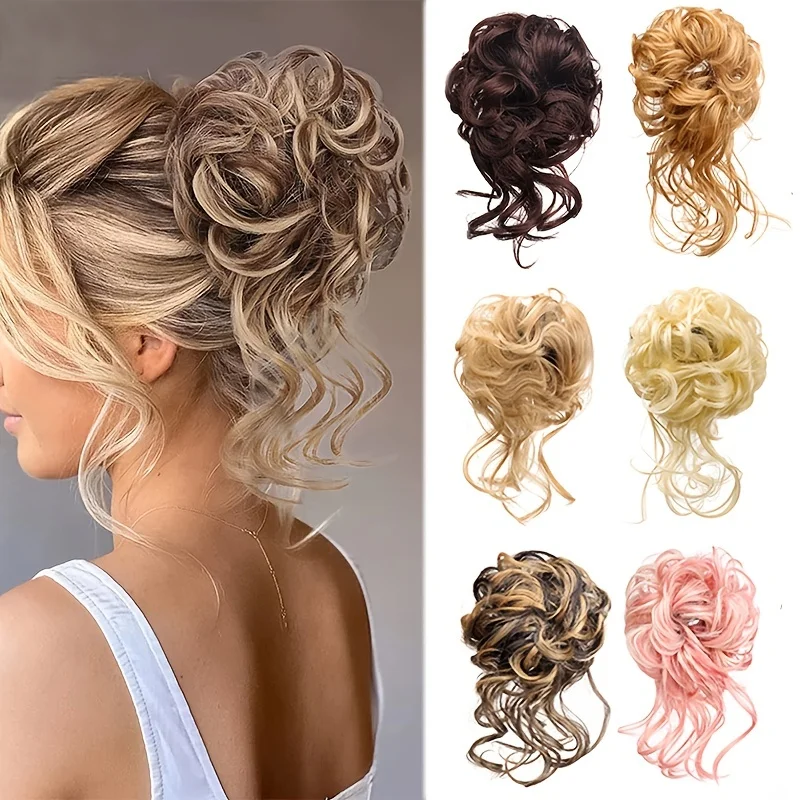 DUTRIEUX Messy Synthetic Bun HairPiece Curly Wavy Scrunchies Para Mujeres Extensiones Cabello Falso Extensiones Chignon alileader 22inch curly wavy ponytail synthetic hairpiece hook