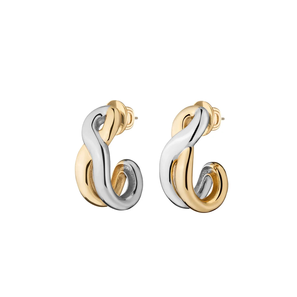 18K Gold Plated Two-tone Double Layer Twist C Shape Hoop Earring Waterproof Hypoallergenic Huggie Earring Statement Jewelry Gift