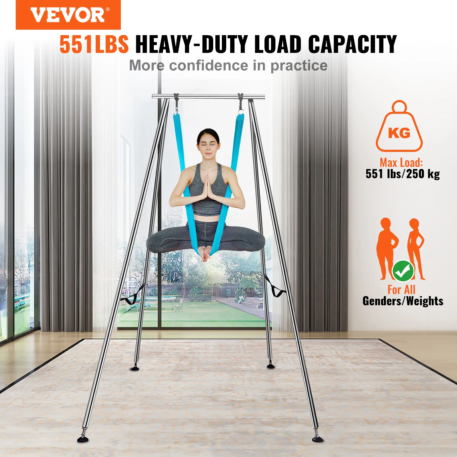 VEVOR Aerial Yoga Frame & Hammock 9.67 ft Yoga Swing Stand W/13.1 Yards Aerial Hammock Max 551lbs Rig for Indoor Outdoor