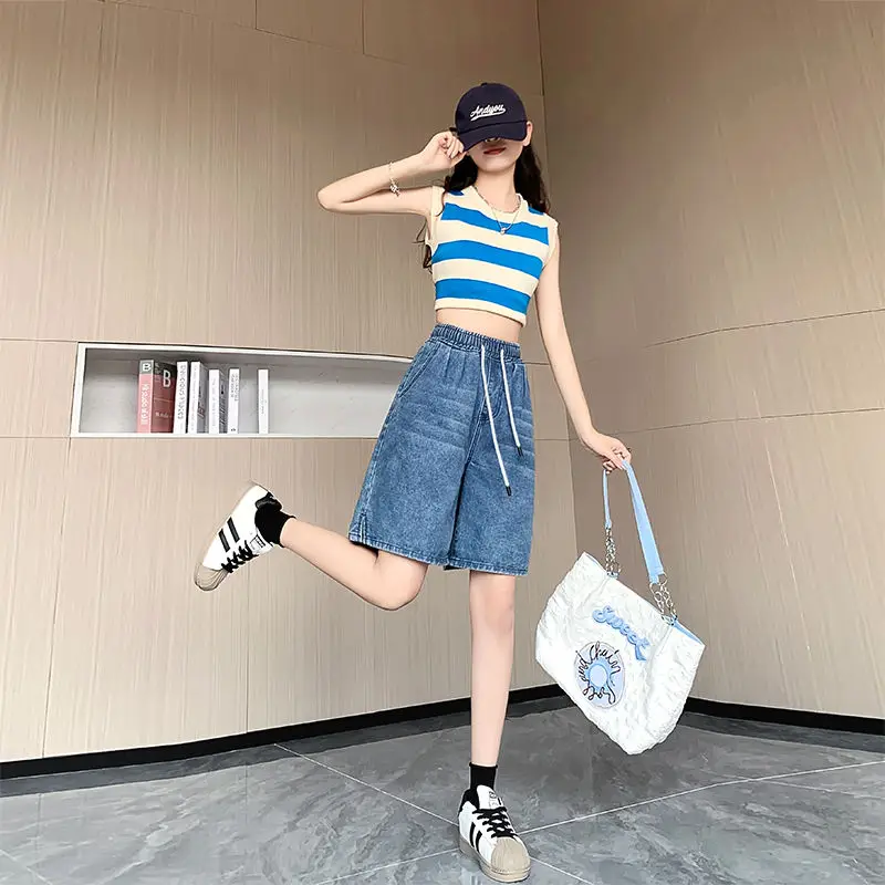Womens Denim Baggy High Waist Blue Shorts Summer Black Long Wide Shorts New Female Jeans Y2K New Push Up Bermuda Shorts Jeans