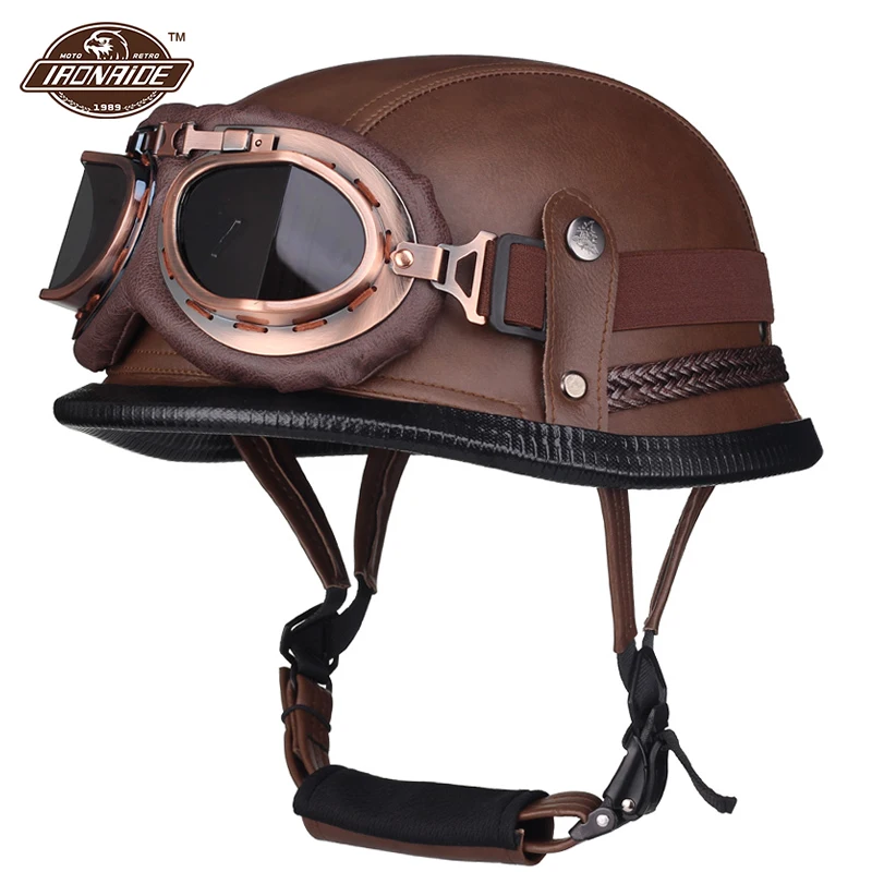Open Face Motorcycle Helmet Men Capacete De Moto Pu Casco Moto Retro Vintage Scooter Cafe Racer Moto Helmet