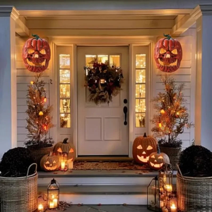 2 Pack Halloween Porch Light Covers for Outdoor Decorations Skeleton and Pumpkin Ornament Set Ideal for Porch Garage Front Door