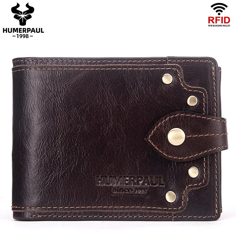 LAREET Genuine Leather Men's Slim Minimalist Wallet with ID Window and Coin Pocket